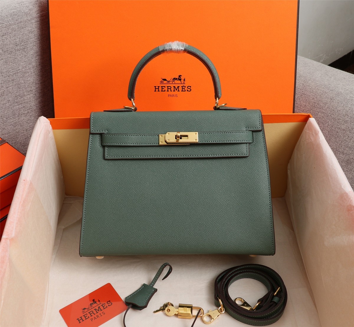 Hermes Kelly Gold Buckle Bag-Epsom - Image 5