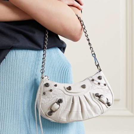 BALENCIAGA Le Cagole mini studded croc-effect leather shoulder bag white - Image 5