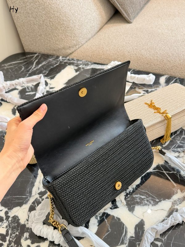 Saint Laurent Nero Raffia Kate Shoulder Bag