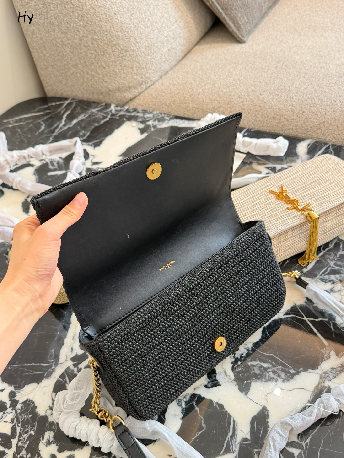 Saint Laurent Nero Raffia Kate Shoulder Bag - Image 7