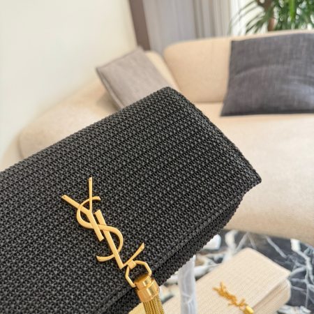 Saint Laurent Nero Raffia Kate Shoulder Bag - Image 5