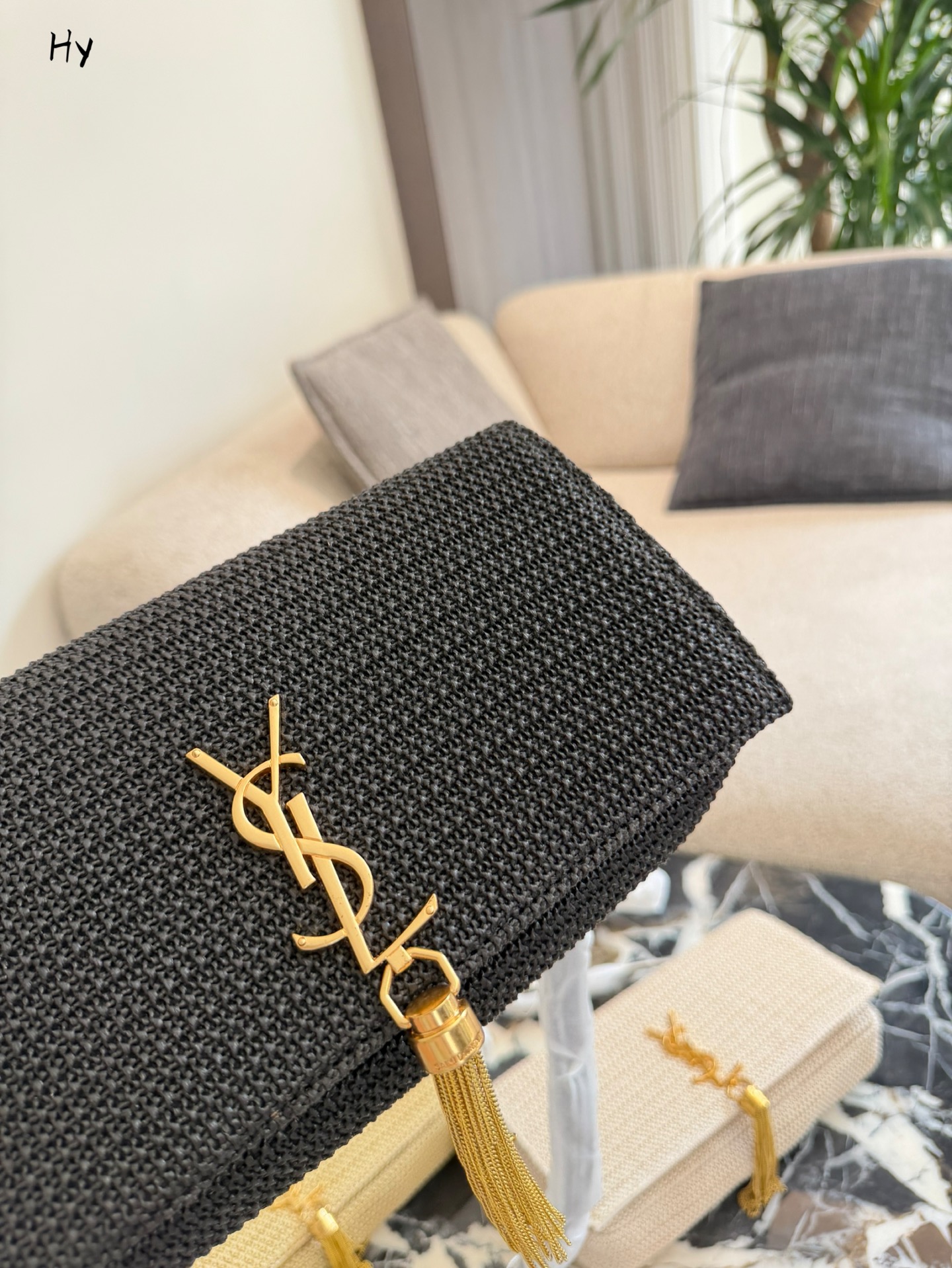 Saint Laurent Nero Raffia Kate Shoulder Bag - Image 5