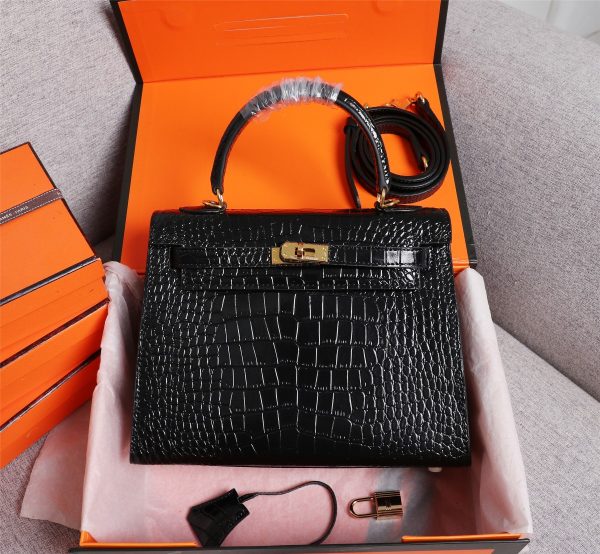 Hermes Kelly Gold Buckle Bag-Crocodile