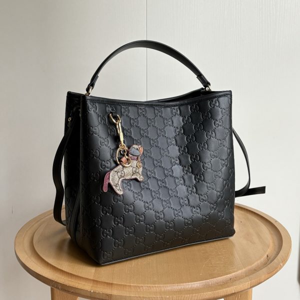 Gucci GG Emblem Medium Bucket Bag Black
