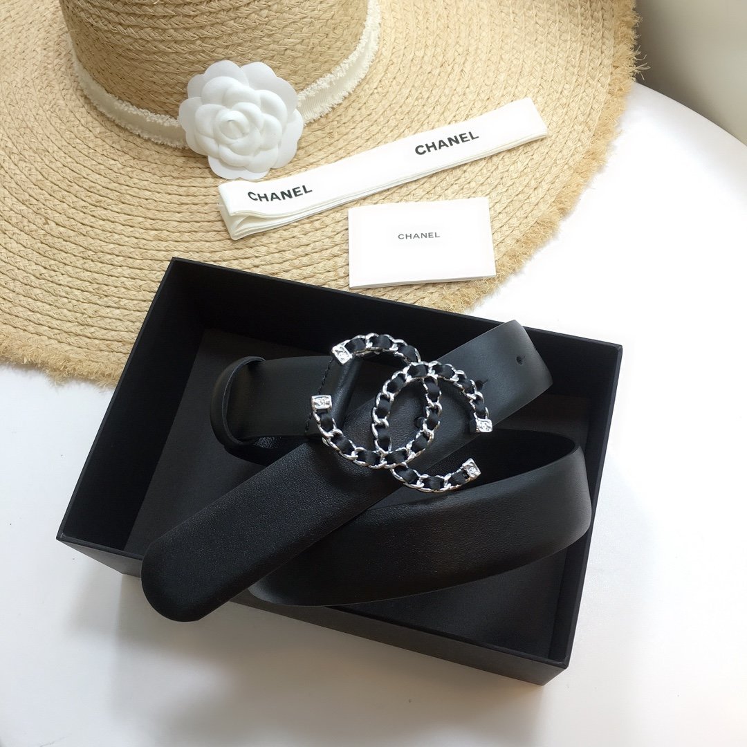 Chanel Belt With Double C Buckle Black with Silver mix Black Hardware Women Belt 30MM - Image 1