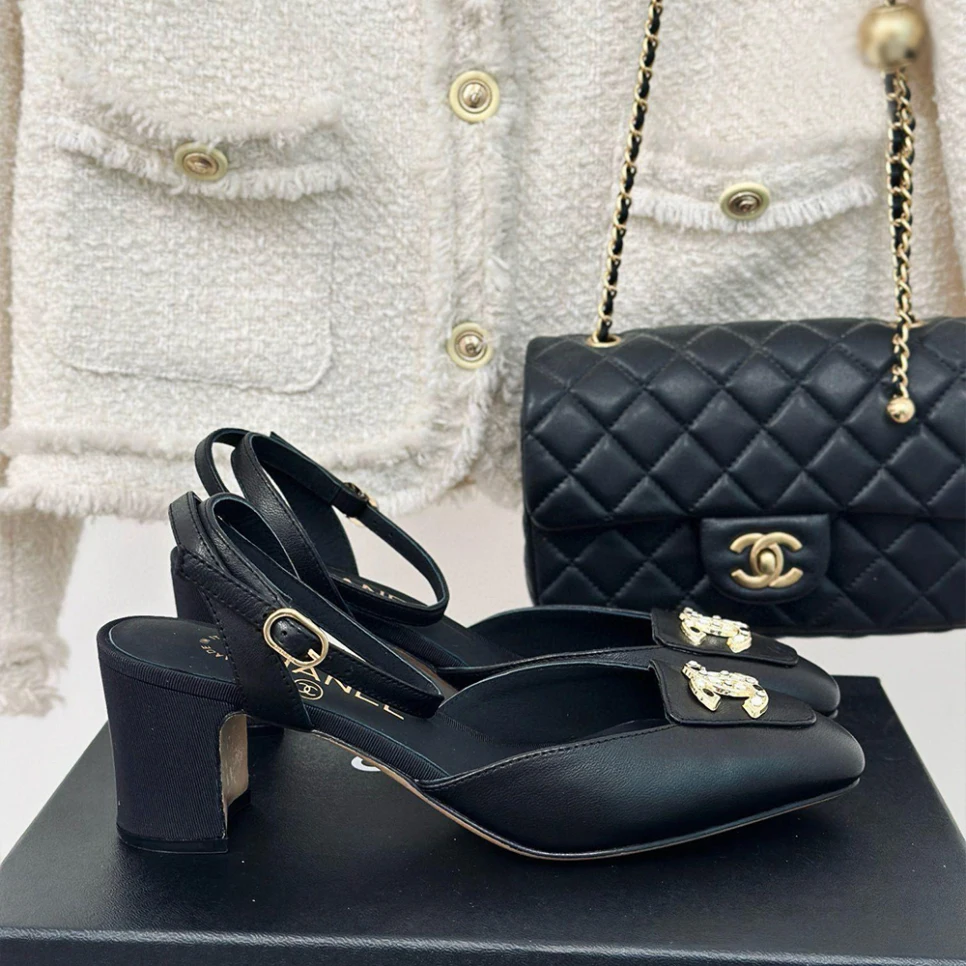 CHANEL Double C Calfskin Heels - Image 2
