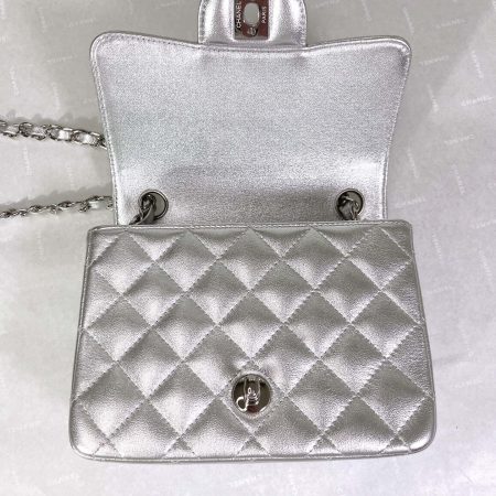 Chanel Quilted Silver Flap Bag - Image 7