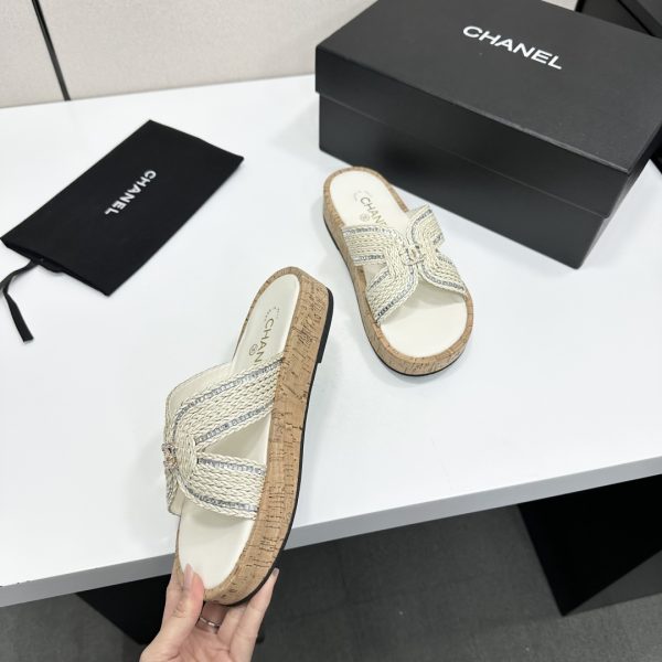 Chanel Raffia CC Platform Sandals