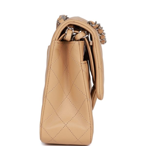 Chanel Classic Flag Bag Medium Classic Double Flap Bag Beige   Silver Hardware