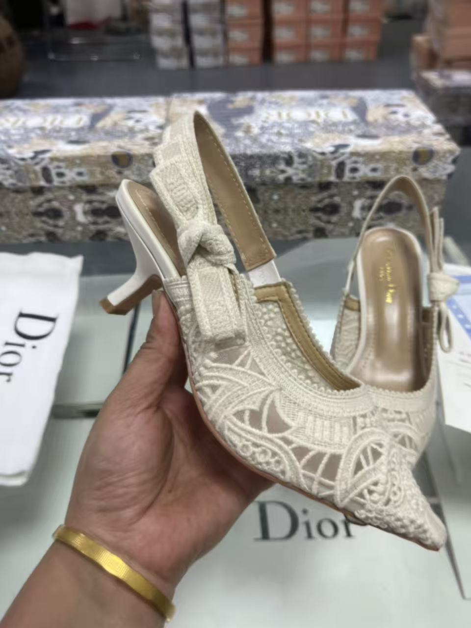 Dior J'Adior Embroidered Lace Halter Heels Slide Sandal 7A - Image 11