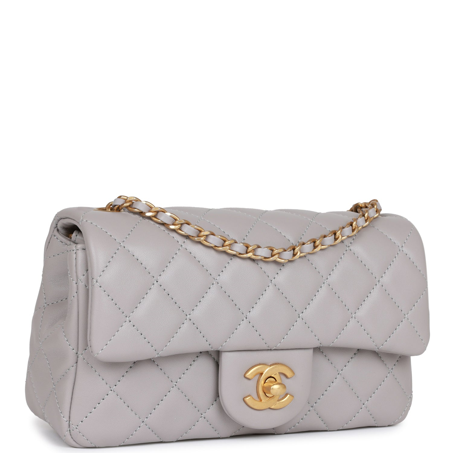 Chanel Classic Flag Bag Pearl Crush Mini Rectangular Flap Bag Light Grey   Antique Gold Hardware - Image 2