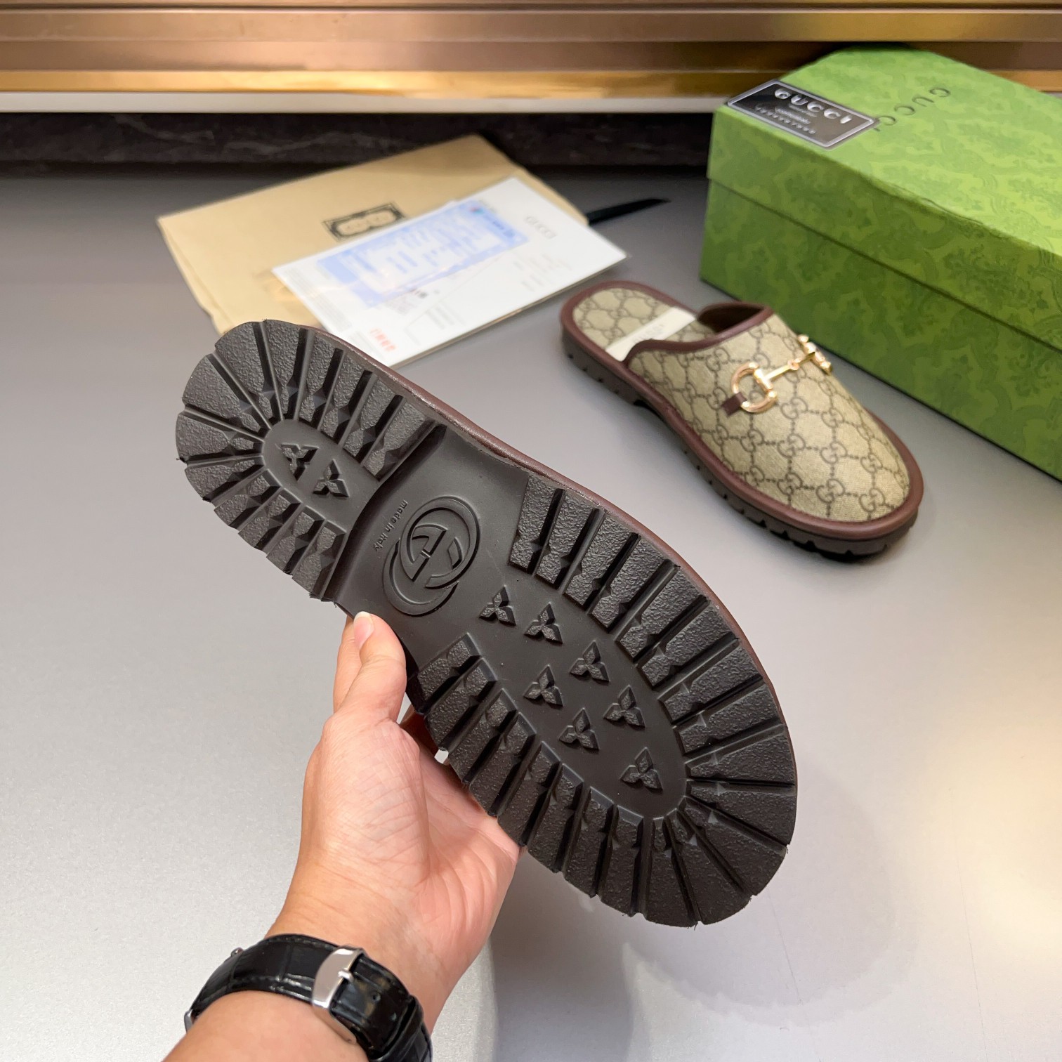 Gucci Monogram Horsebit Men Flat Mules - Image 11