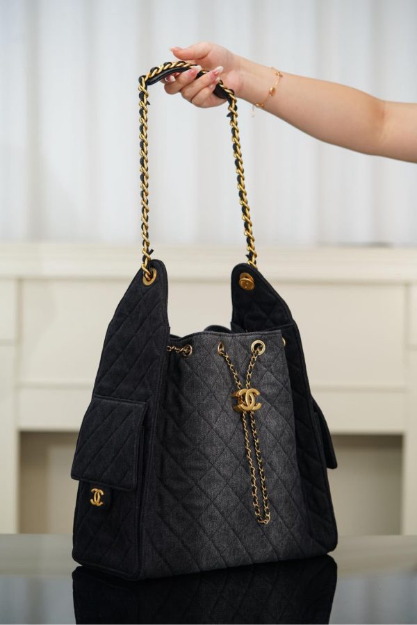 Chanel 25P Hobo Medium Handbag Denim & Gold-Tone Metal Top Quality