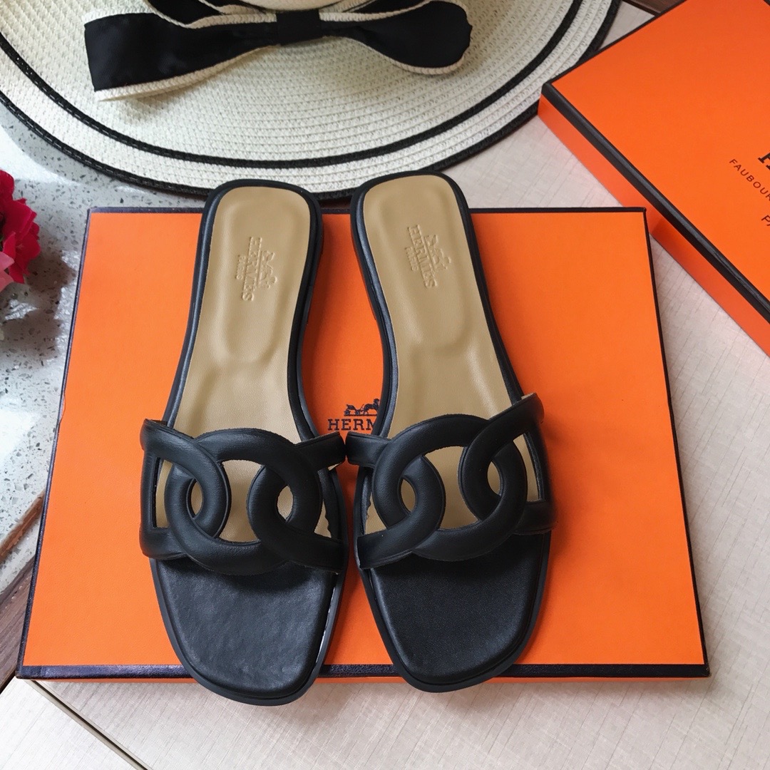 Hermes Aloha  Leather flat Sandals Slide - Image 2