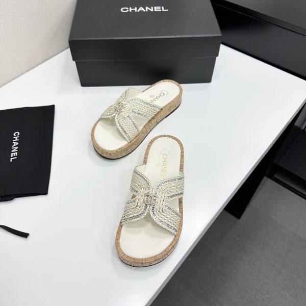 Chanel Raffia CC Platform Sandals