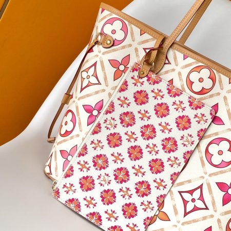 LV Neverfull MM Pool Coral in Canvas - Image 7