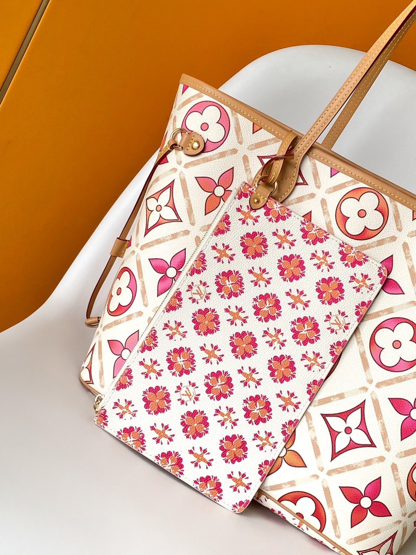LV Neverfull MM Pool Coral in Canvas - Image 7