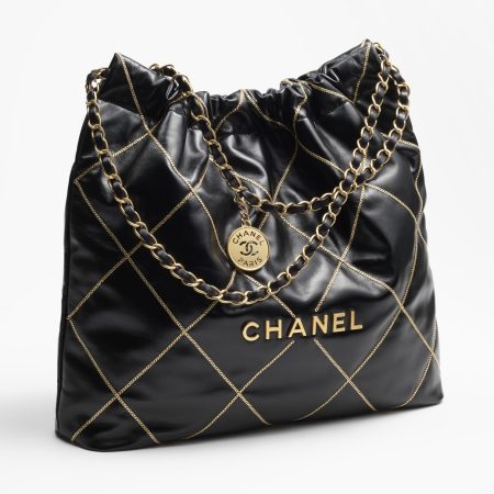 CHANEL 22 HANDBAG Shiny Calfskin & Gold-Tone Metal Black - Image 3
