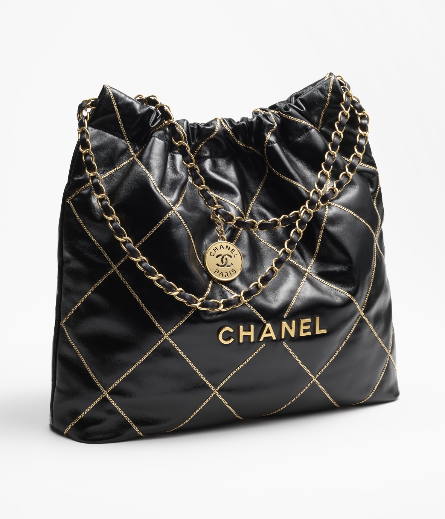CHANEL 22 HANDBAG Shiny Calfskin & Gold-Tone Metal Black - Image 3