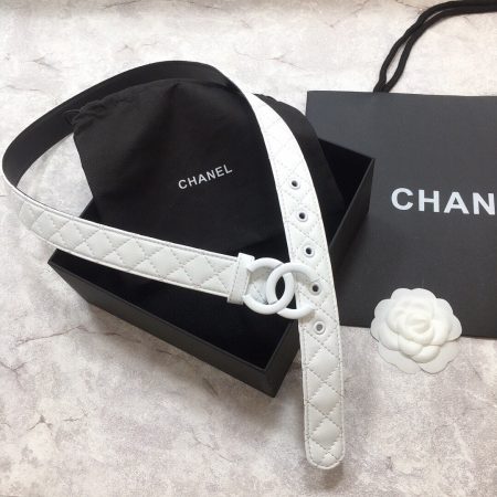 Chanel Belt Quilted With Double C Buckle White With White Hardware Women Belt 30MM - Image 2