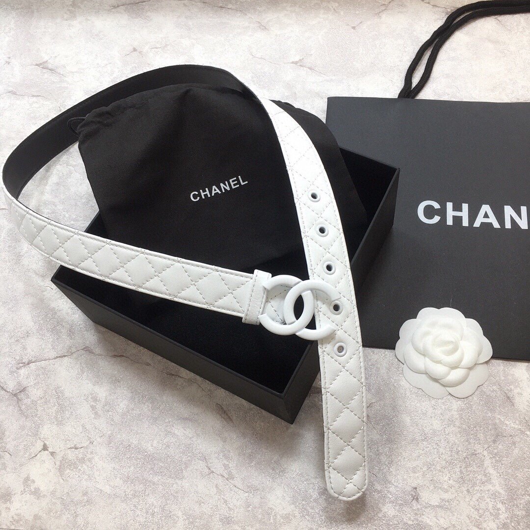 Chanel Belt Quilted With Double C Buckle White With White Hardware Women Belt 30MM - Image 2