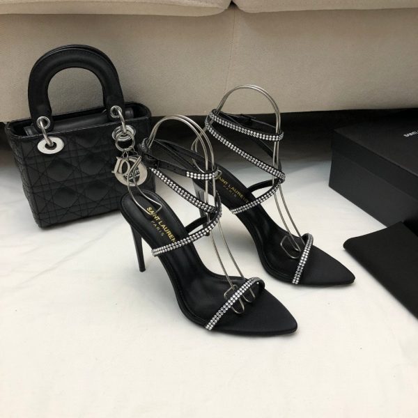 Saint Laurent YSL Rhinestone Set With Buckle Heels 10.5CM Slide Heels