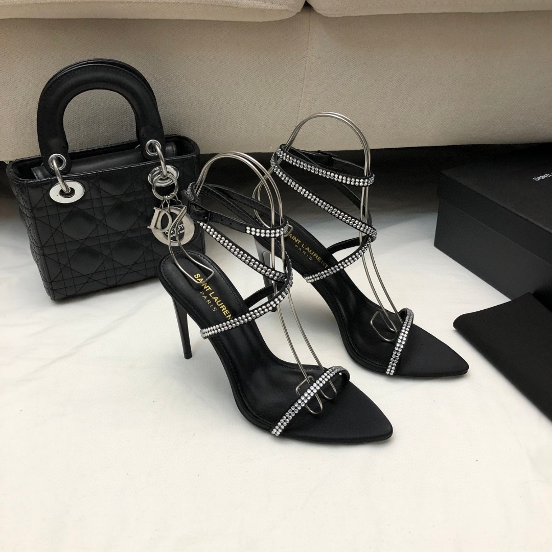 Saint Laurent YSL Rhinestone Set With Buckle Heels 10.5CM Slide Heels - Image 3