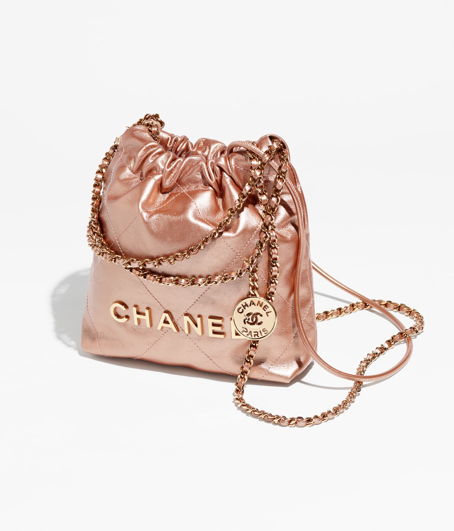 CHANEL 22 MINI HANDBAG Metallic Calfskin & Pink Gold-Tone Metal Copper - Image 2