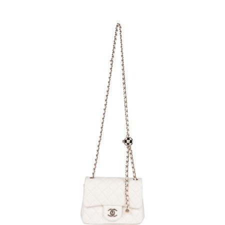 Chanel Classic Flag Bag Pearl Crush Mini Square Flap Bag White   Light Gold Hardware - Image 1