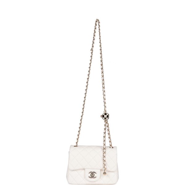 Chanel Classic Flag Bag Pearl Crush Mini Square Flap Bag White Light Gold Hardware