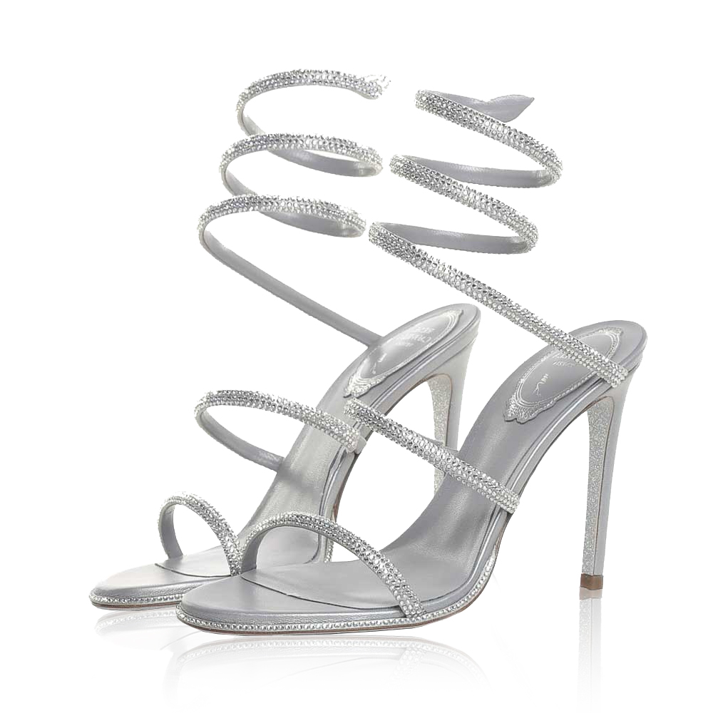 René Caovilla Crystal Ankle Wrap Heels - Image 1