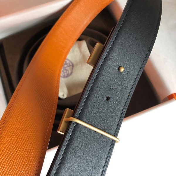 Hermes Mini Constance Guillochee Belt Buckle & Reversible Orange For Women, Women Belt 380MM