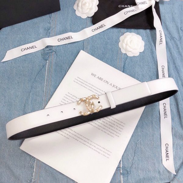 Chanel Belt With Double C Buckle White Gold Toned Hardware Women Belt 30MM