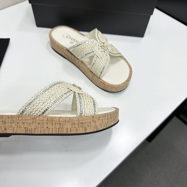 Chanel Raffia CC Platform Sandals