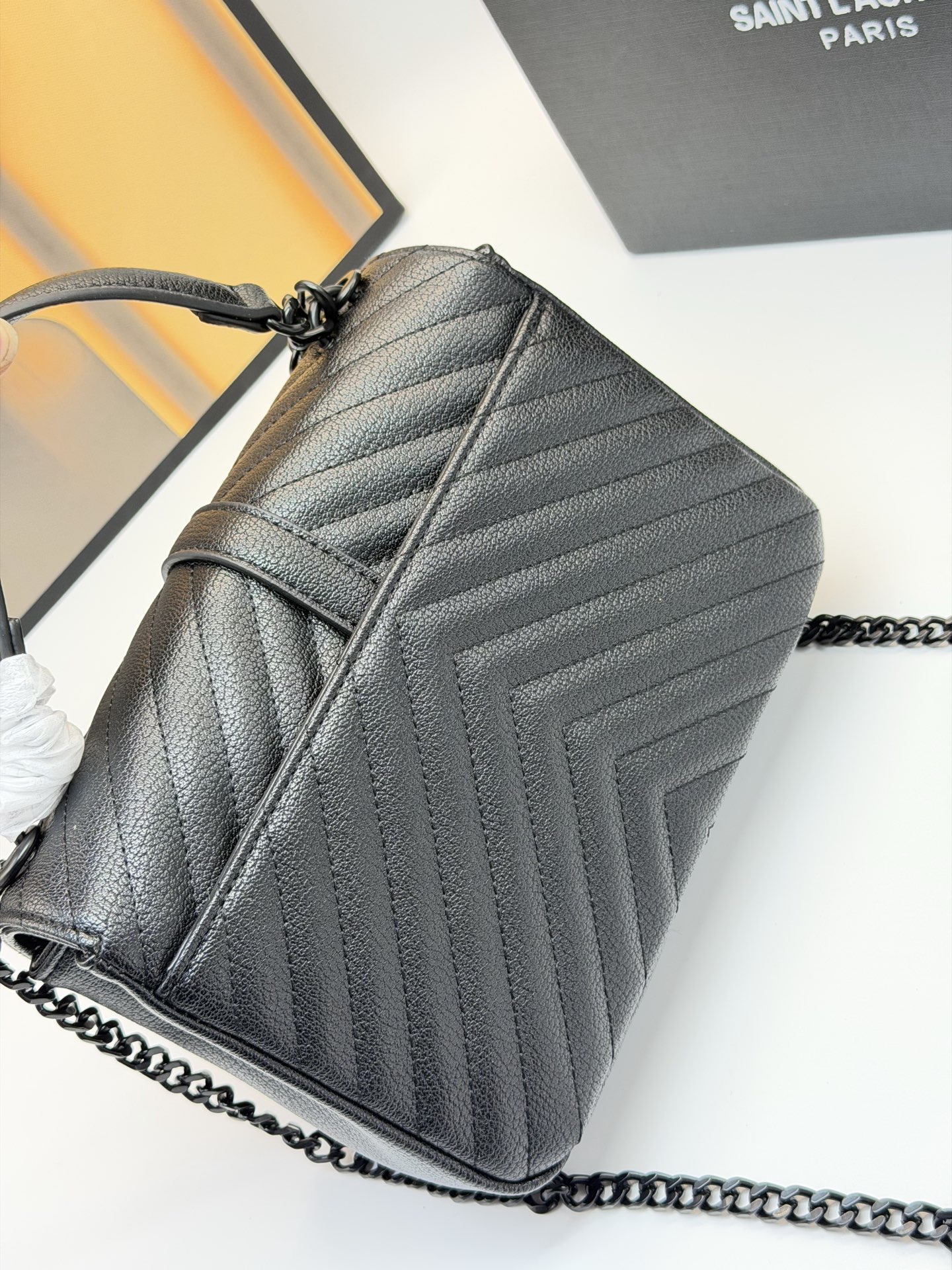 YSL College Black and Gold Messenger Bag - Image 7