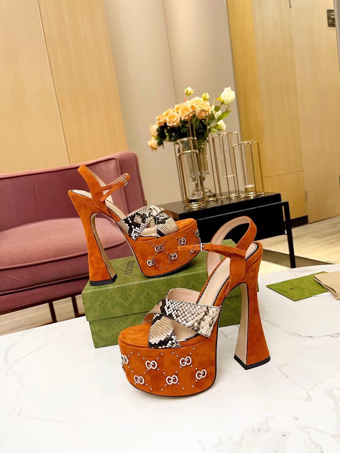 Gucci GG Patchwork Chunky-Heeled Sandals - Image 11