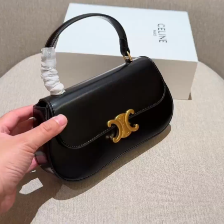 Celine Classic Flap Handbag in Black with Gold Logo