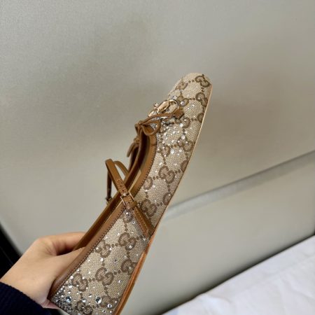 Gucci Women's GG Crystal Gucci Horsebit Ballet Flat in Beige - Image 8