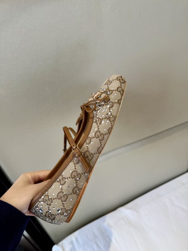 Gucci Women's GG Crystal Gucci Horsebit Ballet Flat in Beige