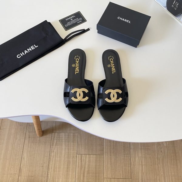 Chanel 26P Large C-Logo Openwork Flat Slippers