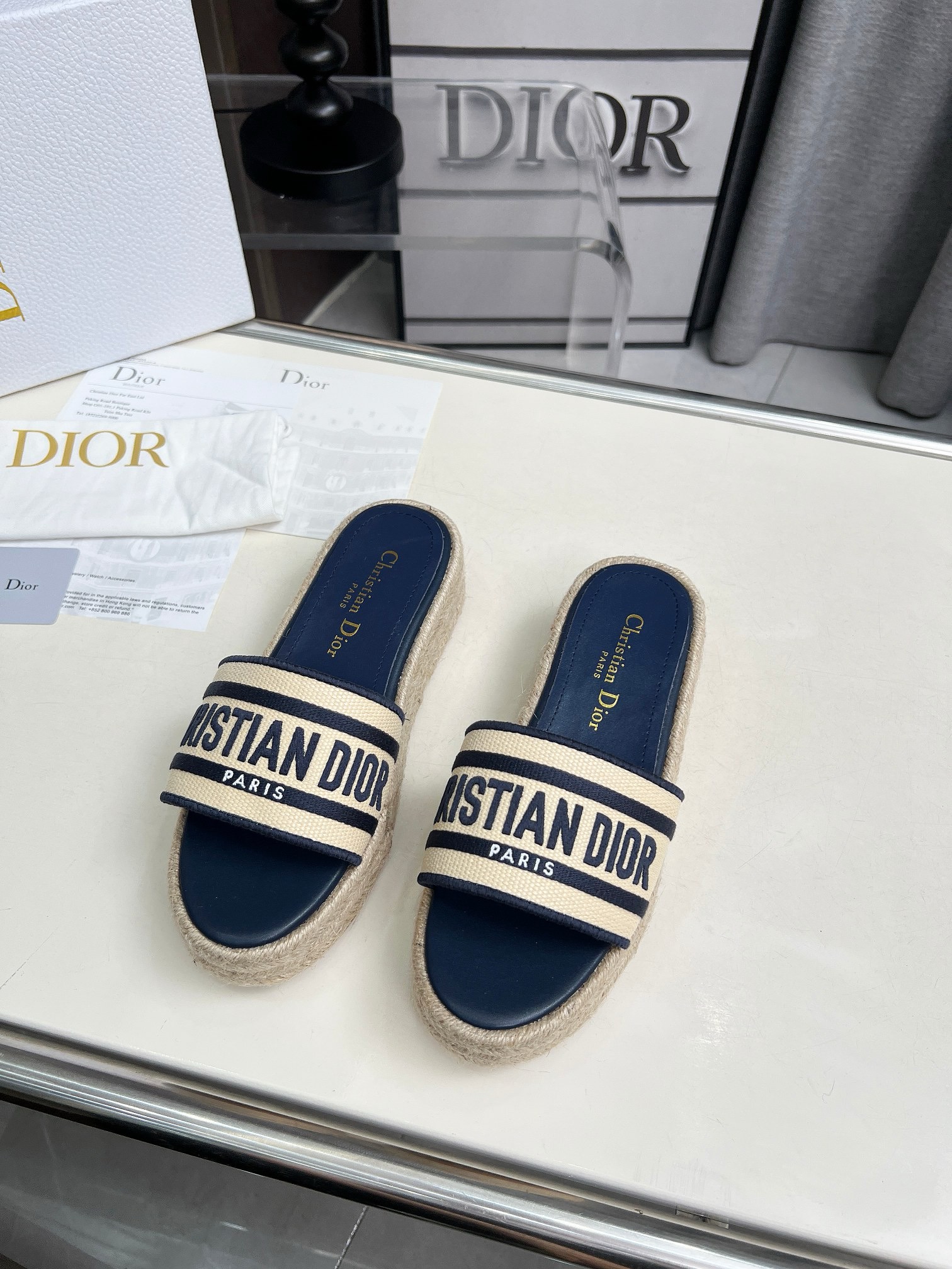 Dioriviera Dway Platform Slides embroidered cotton - Image 3