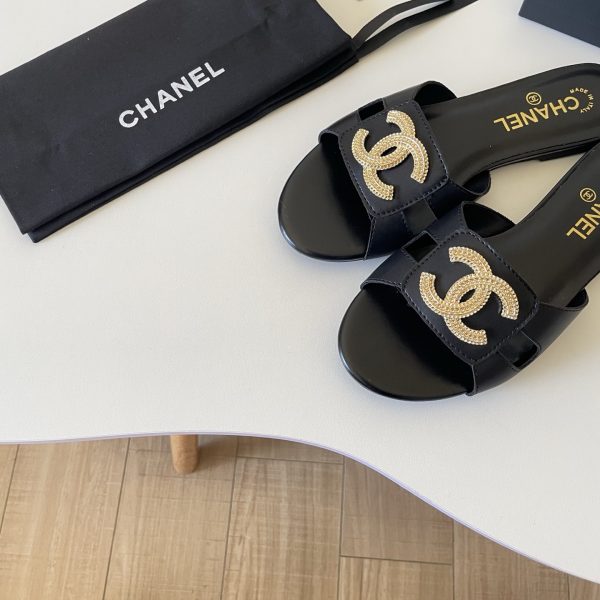 Chanel 26P Large C-Logo Openwork Flat Slippers