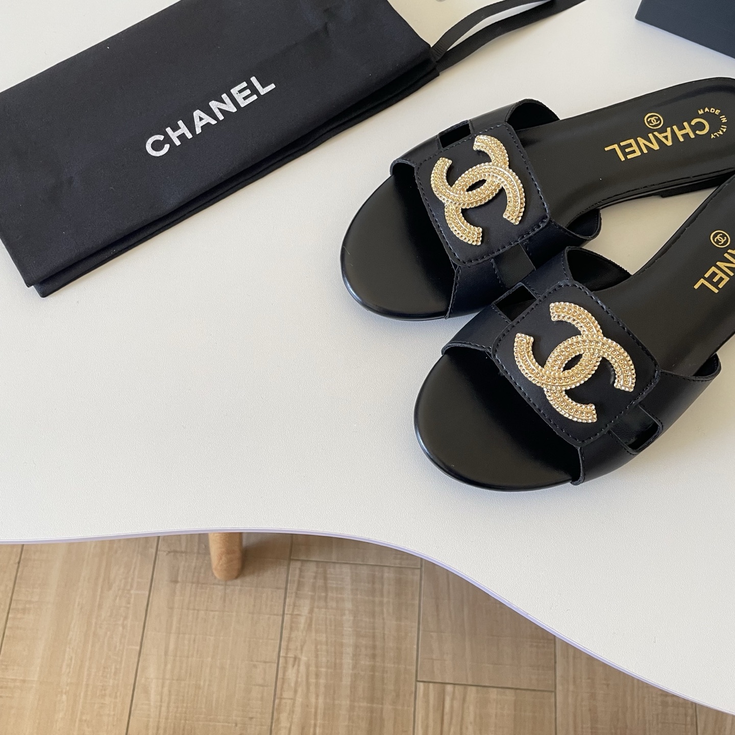 Chanel 26P Large C-Logo Openwork Flat Slippers - Image 8