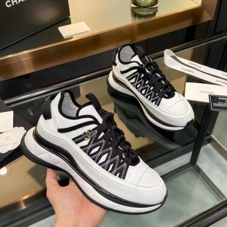 Chanel Fabric Suede Sneakers Black-White - Image 3