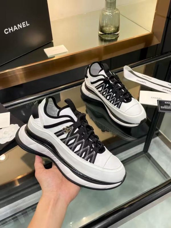 Chanel Fabric Suede Sneakers Black-White