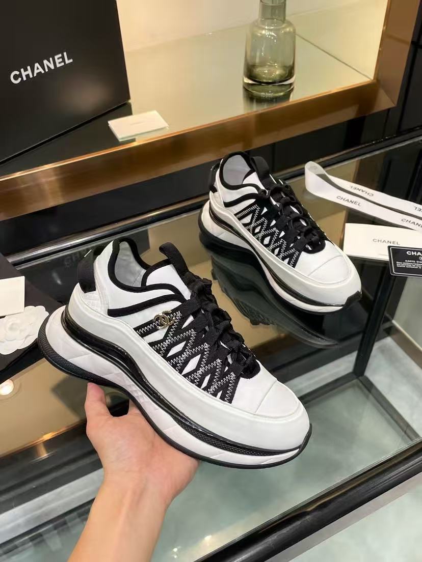 Chanel Fabric Suede Sneakers Black-White - Image 3