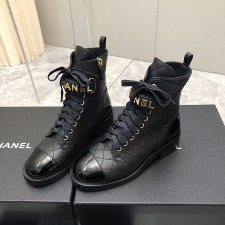 Chanel Qulited Lace Up Combat Boots Black - Image 4
