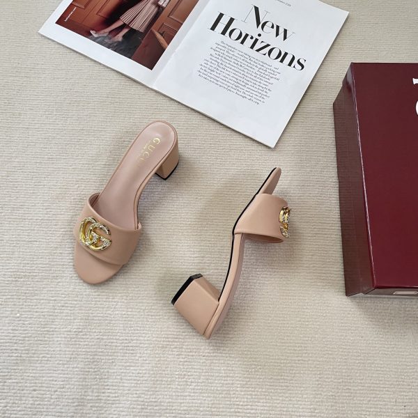 Gucci 25SS Double G Rhinestone Chunky-Heel Slides