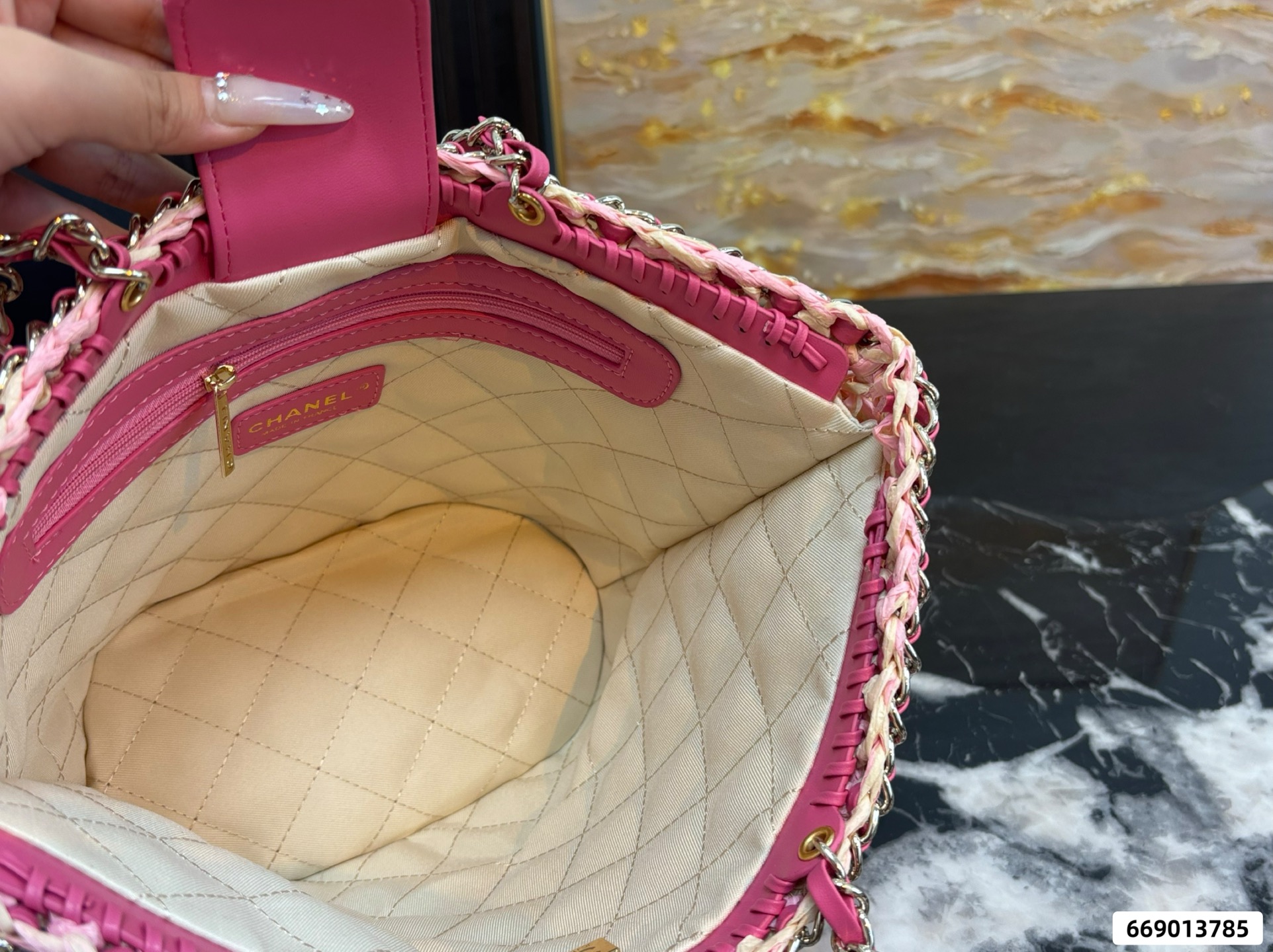 Chanel 23P Chain-Handled Woven Bag - Image 10