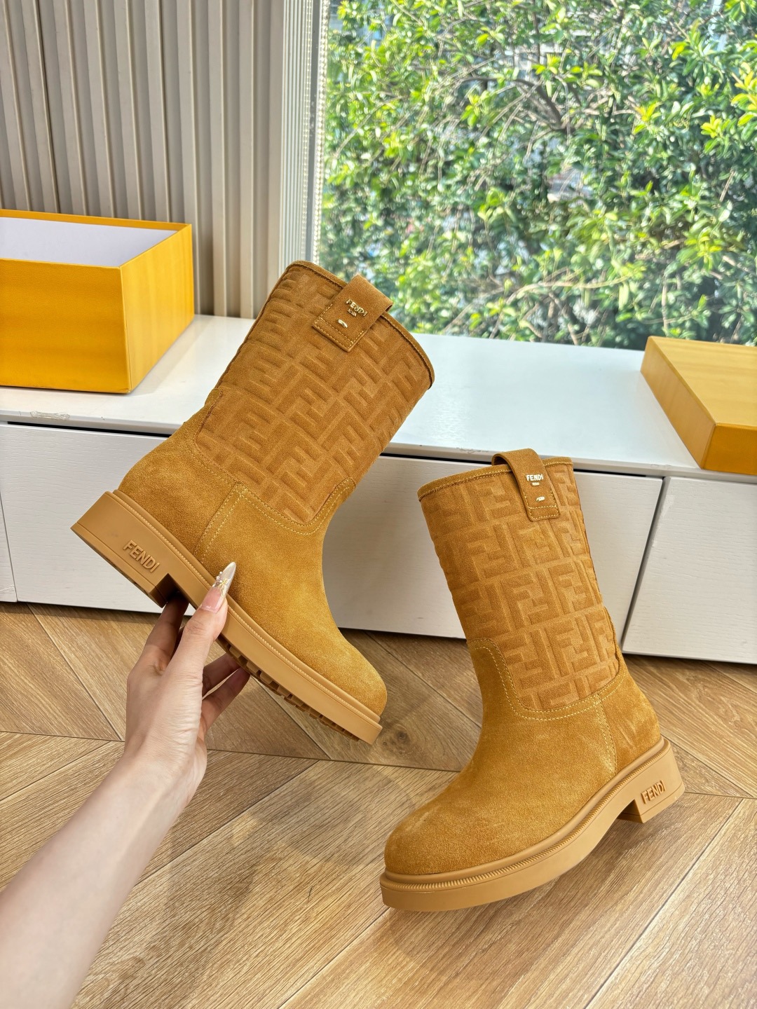 Fendi Filo Mid-Calf Suede Boots - Image 1